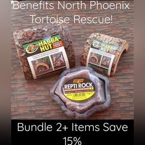 New! ZOOMED Small, Medium Habba Hut Log Hide, Small Repti Rock Food Water Dishes